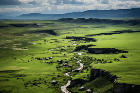 Exploring the Serene Charm of Plateaus, Grasslands, and Villagesの素材