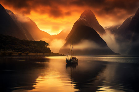 Majestic Dawn: Embracing Milford Sound's Sunrise Splendorの素材