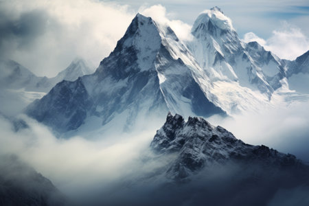 Cloud-Cloaked Majesty: The Sharp Mountain Peaksの素材