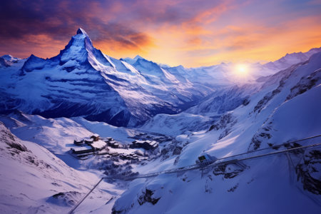 Majestic Beauty: Spectacular Views of Monte Rosa, Gorner Glacier, and Zermatt from Gornergrat in Wallis, Switzerlandの素材