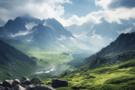 The Majestic Summer Morning: Gazing Upon Koscielec Mountain in the Tatra Mountains, Polandの素材