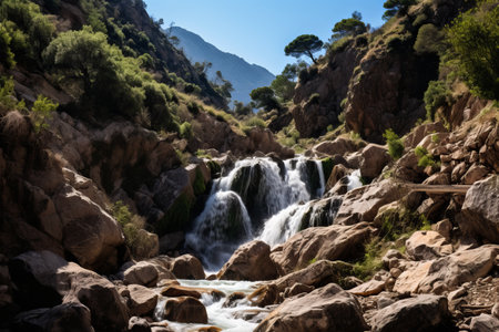 Cascading Majesty: A Breathtaking View of Corsican Waterfall at Journey's Endの素材