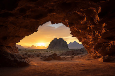 Majestic Vistas: A Glimpse into the Desert's Soul from the Caveの素材