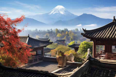 Nostalgic Charm: Captivating Views of Lijiang's Traditional Houses and Majestic Yunnan Mountainsの素材