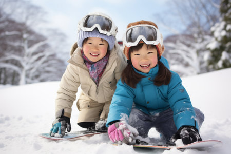 Captivating Bonds of Joy: Asian Brothers and Sisters Unite in Yuzawa, Japan - March 18, 2019の素材