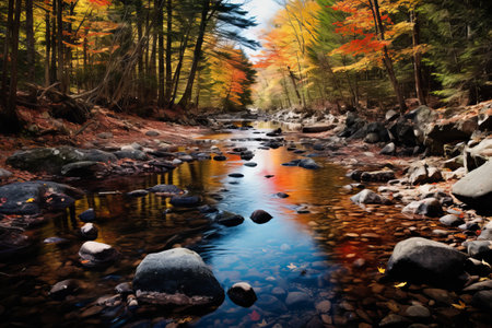 Captivating Autumn Reflections: Rutland, Vermont's Vibrant Stream Painted with Fall Colors