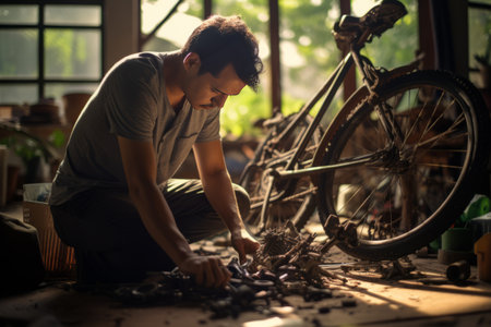 The Bike Fixer: A Young Man's Journey in Repairing Bicycles at Homeの素材