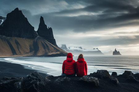 Enchanting Escapades: Exploring Majestic Mountains on Iceland's Enigmatic Black Beachの素材