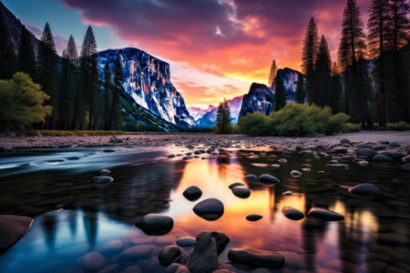 Enchanting Sunset Glow: The Breathtaking Beauty of Yosemite National Park's Mountain Vistaの素材
