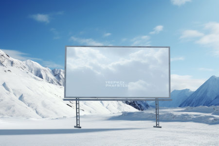 Snowy Mountain Serenity: A Blank Canvas Billboard Design Mockupの素材