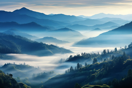 Majestic Serenity: A Misty Morning in the Mountainsの素材