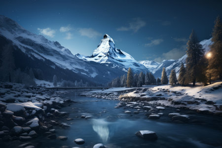 Majestic Matterhorn: An Enchanting Nighttime Panorama from Valais, Switzerlandの素材