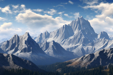 Peak Perspectives: A Majestic Panorama of Pointy Mountain Rangesの素材