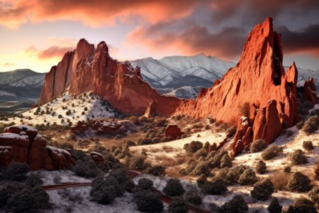 Captivating Colors: A Mesmerizing Sunrise at the Garden of the Gods in Colorado Springs, COの素材
