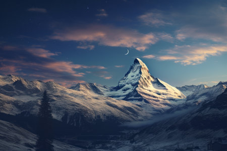 Majestic Matterhorn: A Soaring View with a Crescent Moon - 97 1の素材