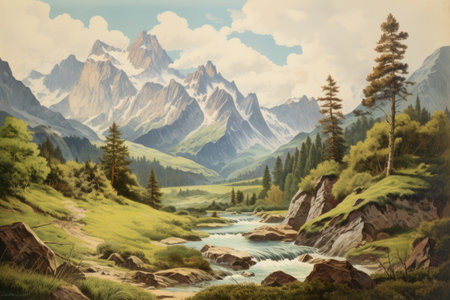 Timeless Beauty: Exploring the Vintage Mountains Landscapeの素材