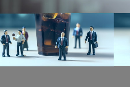 Collaborating Over Coffee: Miniature Businessmen Unite for Meeting & Teamworkの素材