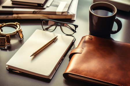 Desk Arrangement: Exploring the Variety of Office Objects. Space for Custom Text - AR 3:2の素材