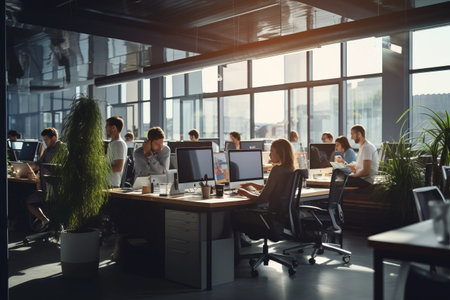 The Dynamic World of Startup Business: A Glimpse into the Daily Hustle of a Modern Officeの素材