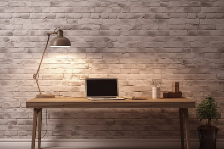 Contemporary Workspace: Embracing Functionality with Sleek Desk and Wooden Table Design Amidst Chic Decor Paletteの素材