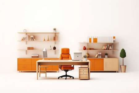 Professional Workspace: Office Furniture Embracing Simplicity on a White Canvasの素材
