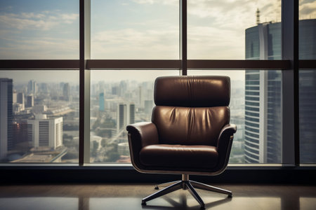 The Manager's Armchair in the Serene Backdrop of a Window: AR 3:2の素材