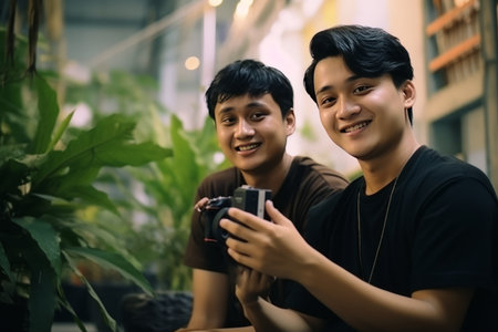 Capturing the Future: Young Asian Men Emerge as Social Media Influencers in Semarang, Indonesia - AR 3:2の素材