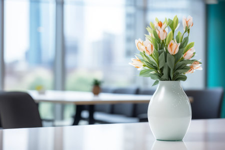 Blossoming Elegance: Artificial Flower Vase Adds Beauty to a Modern Workplace Ambiance -- AR 3:2の素材