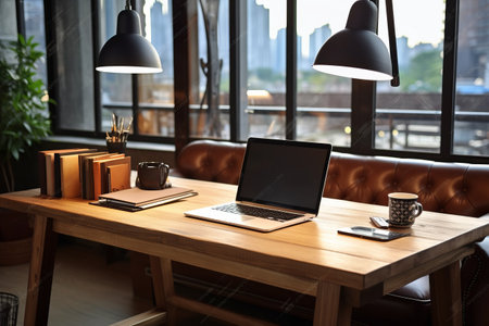 Efficient and Cozy: An Up-Close View of a Comfortable Office Workspaceの素材