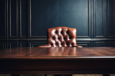 Minimalistic Elegance: Empty Top of the Table and Luxurious Leather Office Chairの素材