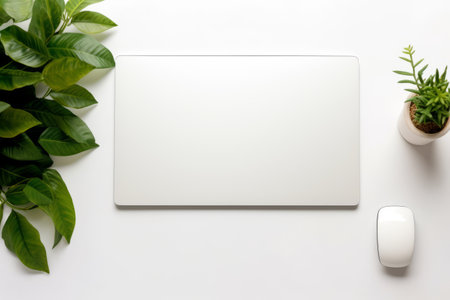 Minimalistic Workspace: Embracing Creativity with a Modern White Office Desk and Stylish Technologyの素材