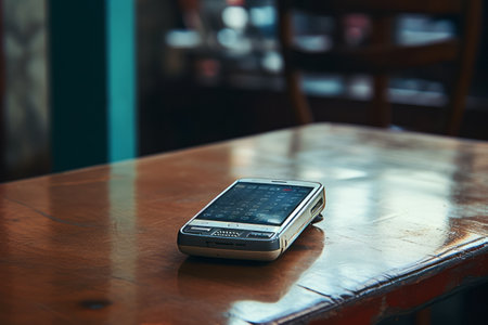 Captivating Perspectives: A Close-Up Shot of Mobile Phone Elegance on a Table (AR 3:2)の素材