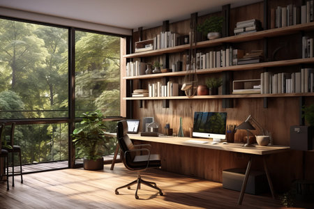Enchanting Office Oasis: Inspiring Work Environment with a Laptop - AR 3:2の素材