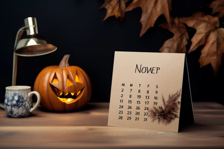 Capturing November 2021: A Glimpse into Time - Aesthetically presented on a Wooden Tableの素材