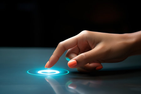 The Power at Her Fingertips: Close-Up of a Woman Pressing the Enter Buttonの素材