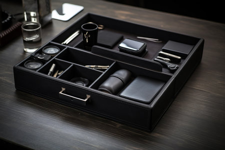 Organized Elegance: A Black Tabletop Masterpiece â AR 3:2の素材