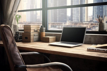 Enhancing Office Productivity with a Comfortable Work Table and Laptop Workspace: Aesthetic Aspect Ratio of 3:2の素材