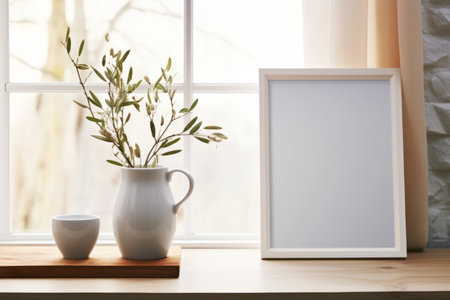 Scandinavian Style Breakfast: A Cozy Home Office with Coffee, Books, and Minimalist Decorの素材