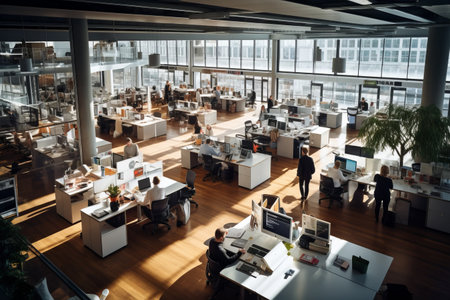 Productivity in Motion: A Bird's Eye View of a Vibrant Open-Concept Office Spaceの素材