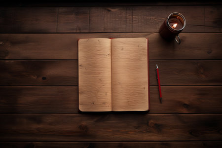 Aesthetic Elegance: A Notebook Resting on a Wooden Desk -- AR 3:2の素材