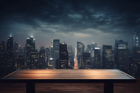Urban Reflections: A Visual Symphony of Blurred Cityscape and Enigmatic Desk Spaceの素材