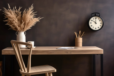 Modern and Elegant: Designing Your Home Office with a Black Wooden Desk, Stylish Chair, and Chic Accessoriesの素材