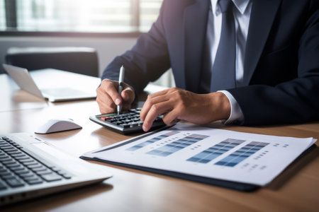 Efficient Office Operations: Calculating Success with a Dedicated Businessmanの素材