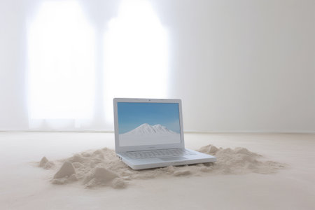 Immersed in Minimalism: A White Room Adventure with an AR 3:2 Laptopの素材