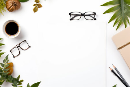 Modern Workspace: Aesthetic White Desk Setup with Essential Tech and Stationery â Top Viewの素材