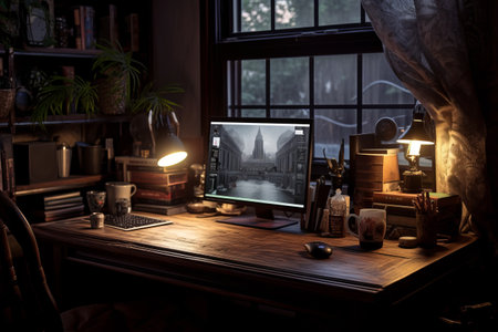 Enhancing Productivity: Transform Your Space with the Cozy Home Office Desk - AR 3:2の素材