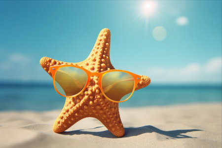 Sun-Kissed Starfish: Styled with Sunglasses on a Sunny Beachの素材