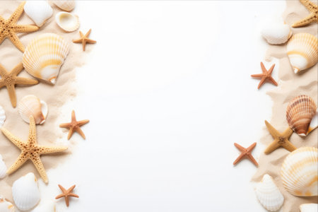 Serene Seashells and Starfish: Embracing the Summer Vibes on the White Sandy Beach! (3:2 Aspect Ratio)の素材