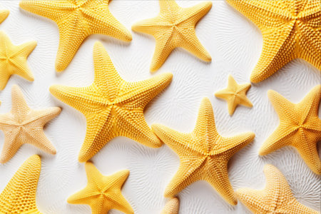 Yellow Starfish: Exploring the Textured Beauty Against a White Canvasの素材