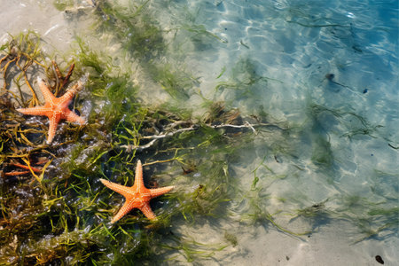 Mesmerizing Sights at Atauro Island Seaweed Farm: Exploring Strands of Seaweed and the Enigmatic Horned Starfish in Timor-Leste's Shallowsの素材